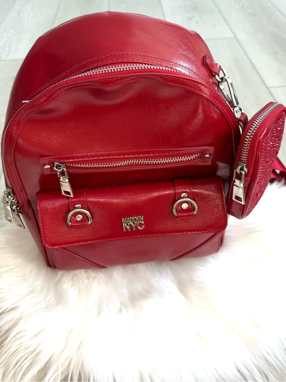 Red Leather Mini Backpack